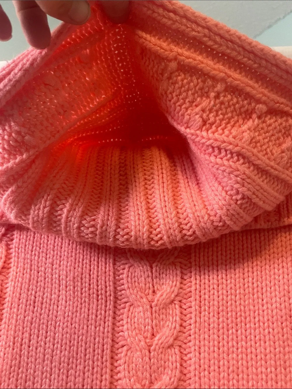 Girls' Coral Hooded Cable-Knit Poncho with Pom